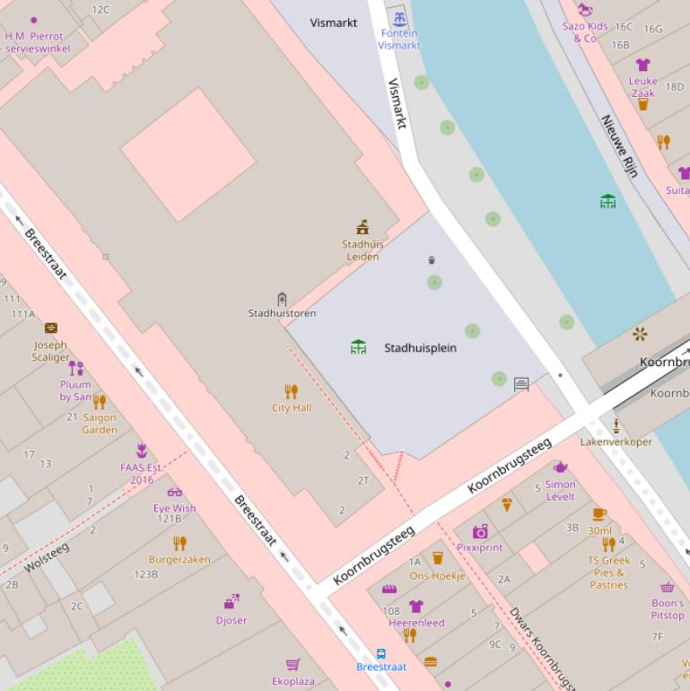 Kaart van het Stadhuisplein.