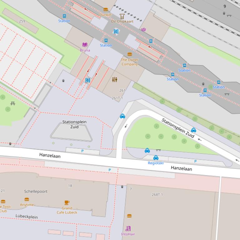 Kaart van  Stationsplein Zuid.