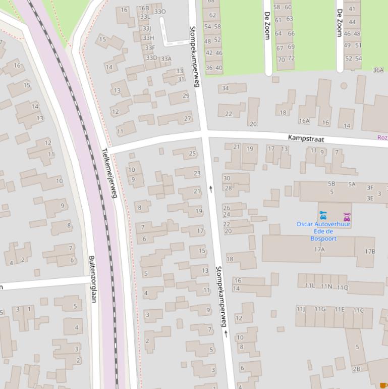 Kaart van de Stompekamperweg.