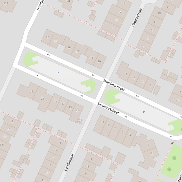 Kaart van de Sweelinckdreef.