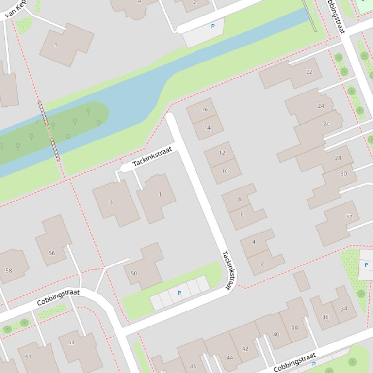 Kaart van de Tackinkstraat.