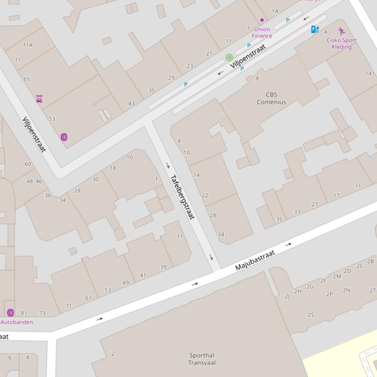 Kaart van de Tafelbergstraat.