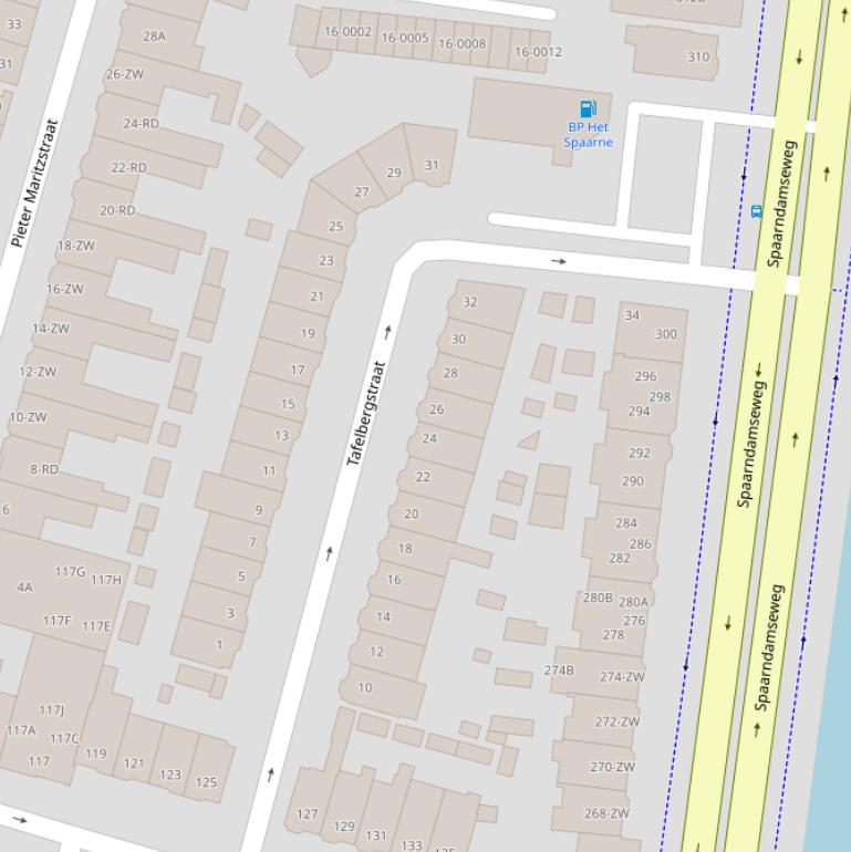 Kaart van de Tafelbergstraat.