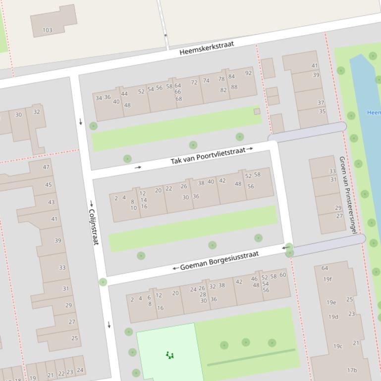 Kaart van de Tak van Poortvlietstraat.