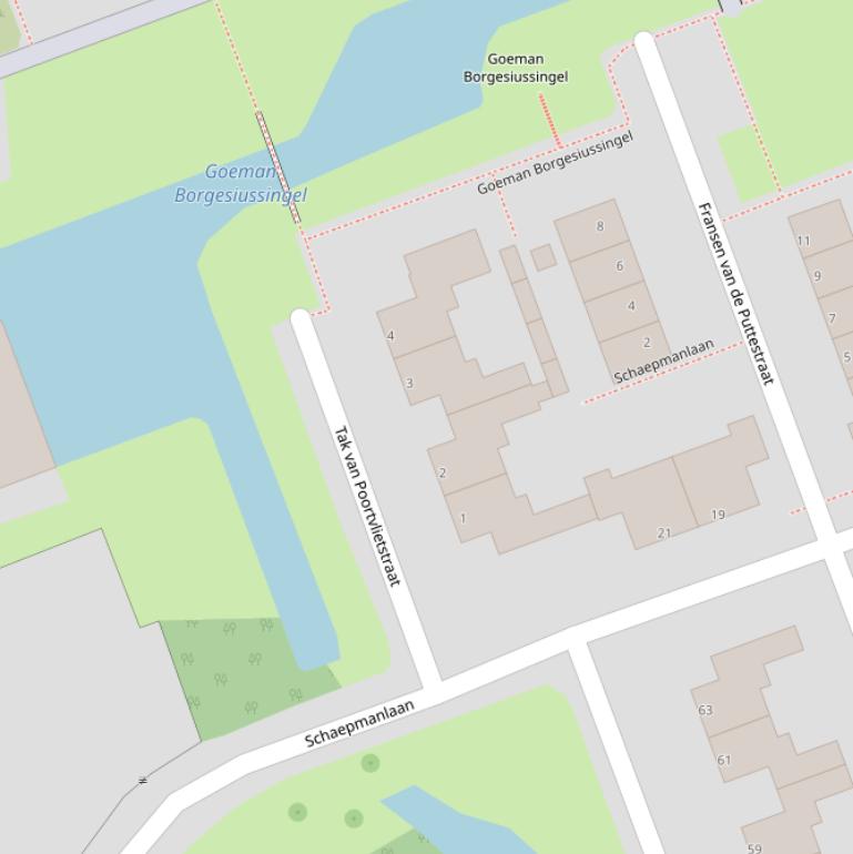 Kaart van de Tak van Poortvlietstraat.