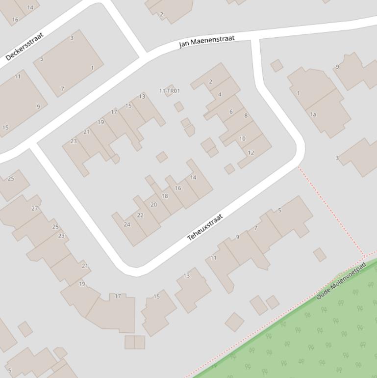 Kaart van de Teheuxstraat.