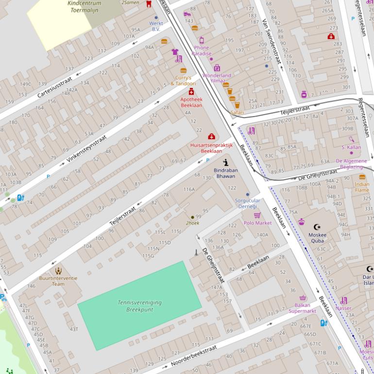 Kaart van de Teijlerstraat.