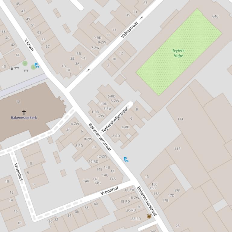 Kaart van de Teylershofjestraat.