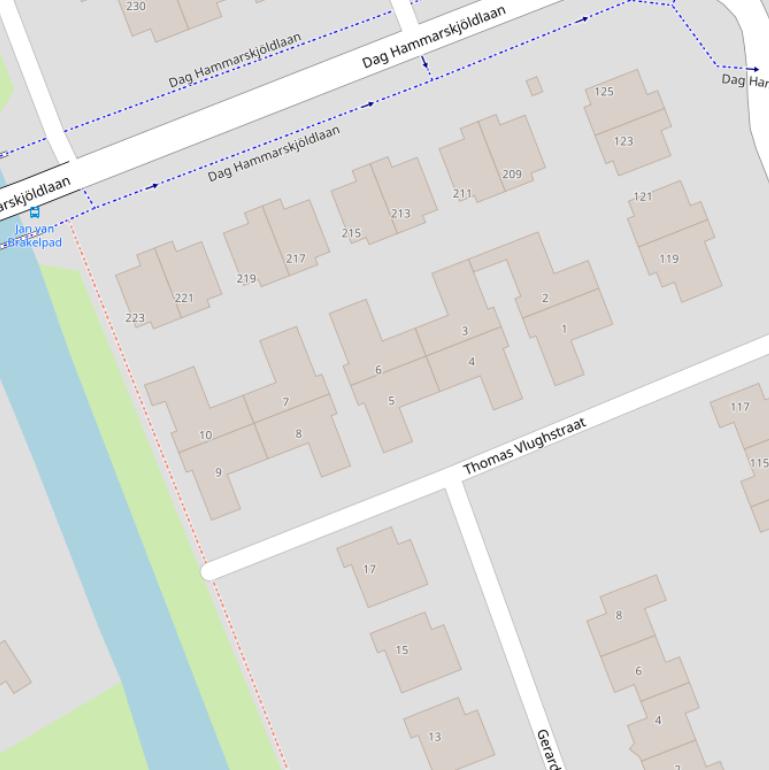 Kaart van de Thomas Vlughstraat.