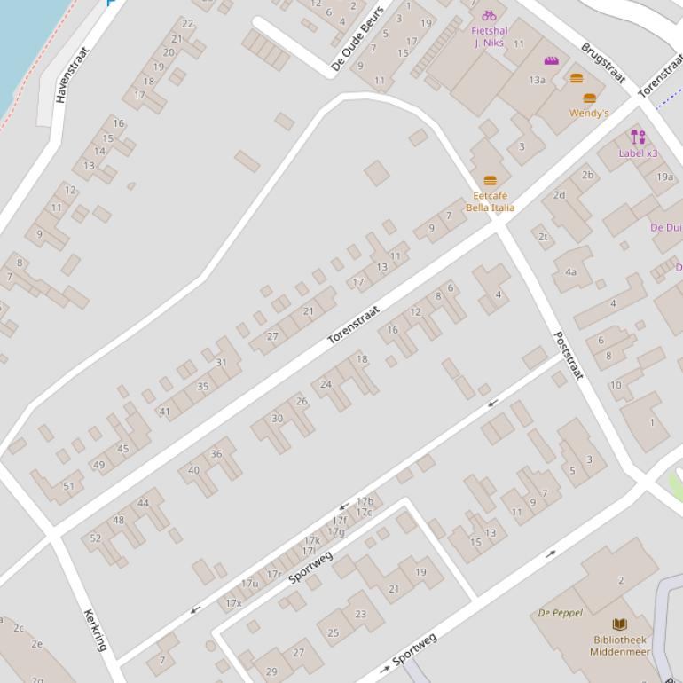 Kaart van de Torenstraat.