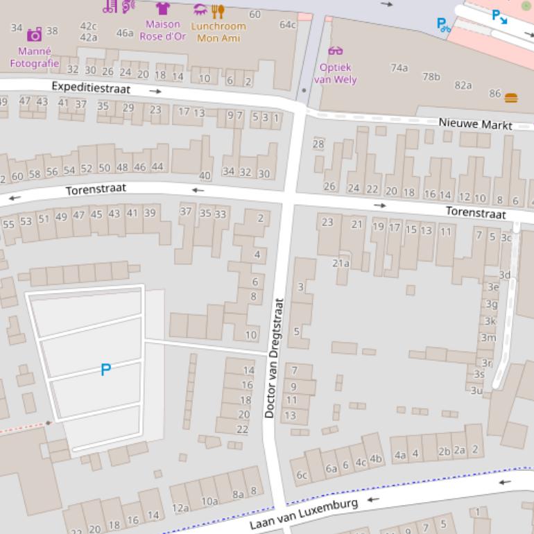 Kaart van de Torenstraat.