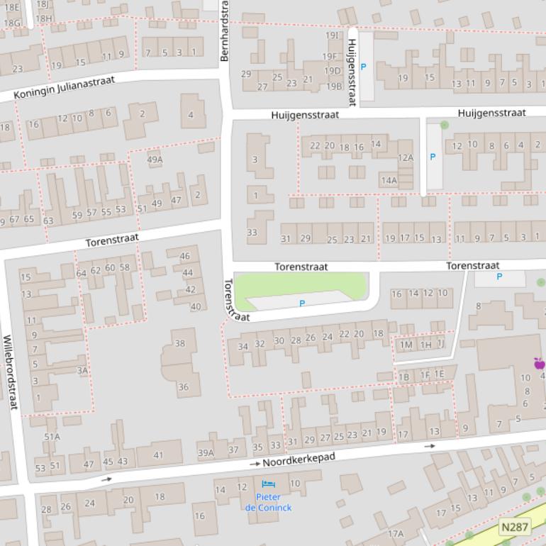 Kaart van de Torenstraat.