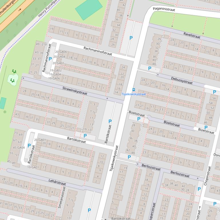 Kaart van de Tsjaikowskystraat.