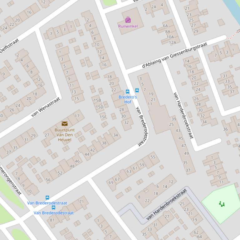 Kaart van de van Brederodestraat.