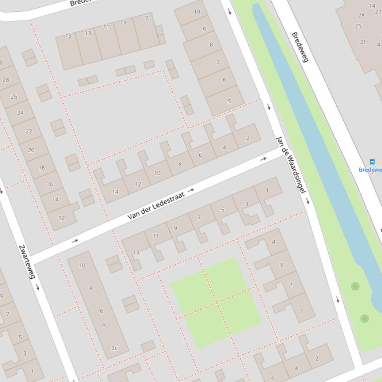 Kaart van de Van der Ledestraat.