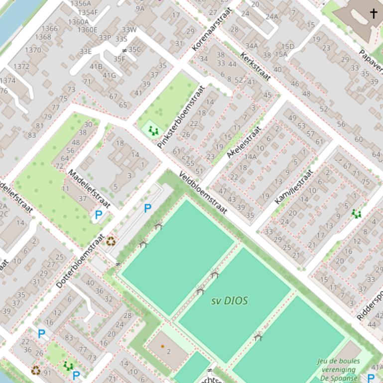 Kaart van de Veldbloemstraat.