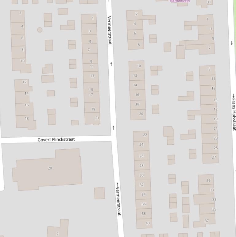 Kaart van de Vermeerstraat.