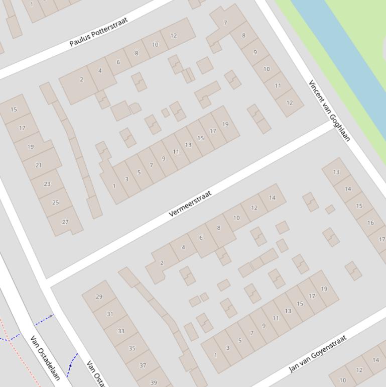 Kaart van de Vermeerstraat.