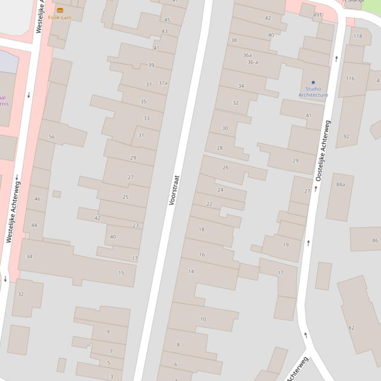 Kaart van de Voorstraat.