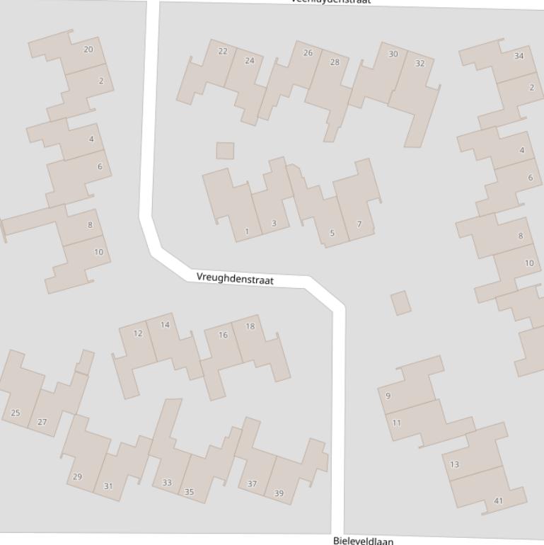 Kaart van de Vreughdenstraat.