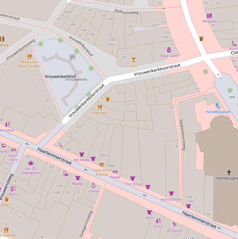 Kaart van de Vrouwenkerkkoorstraat.