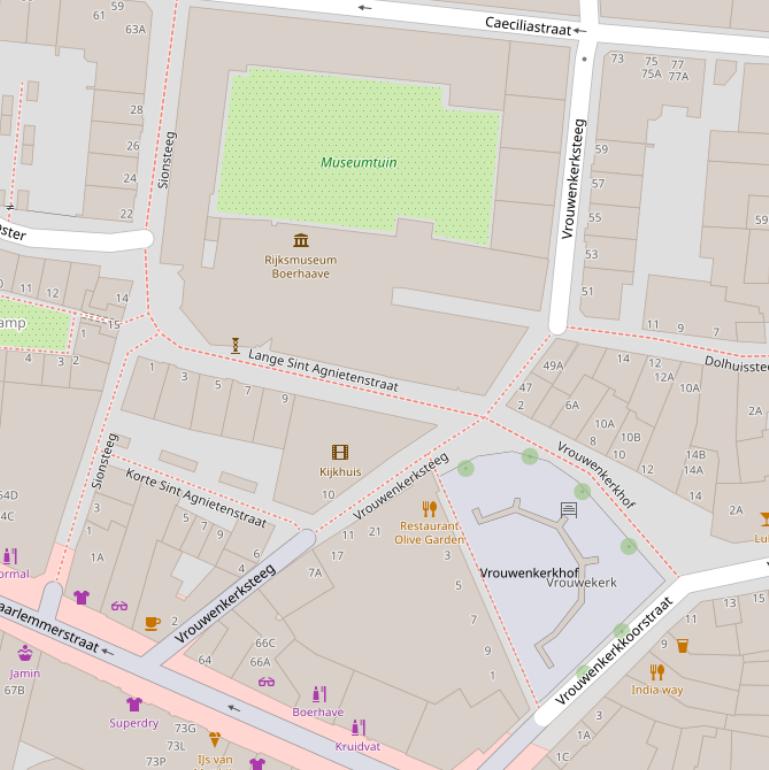 Kaart van de Vrouwenkerksteeg.