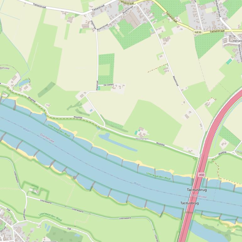 Kaart van de Waaldijk.