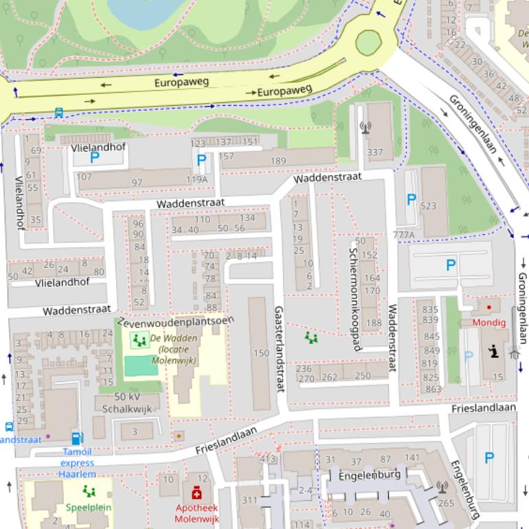 Kaart van de Waddenstraat.