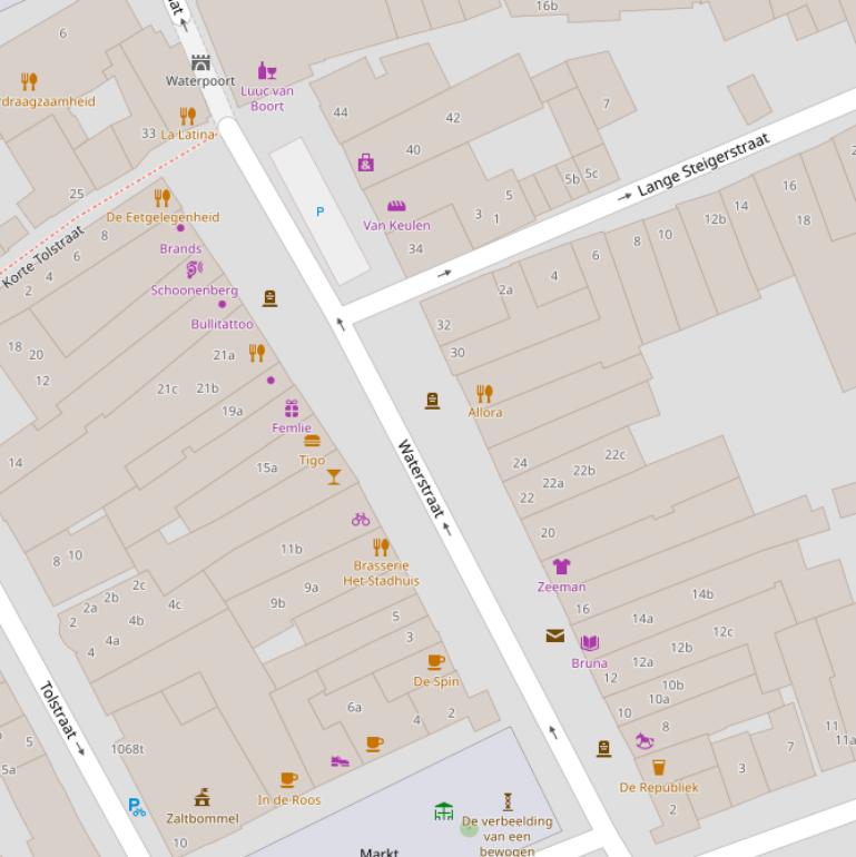 Kaart van de Waterstraat.