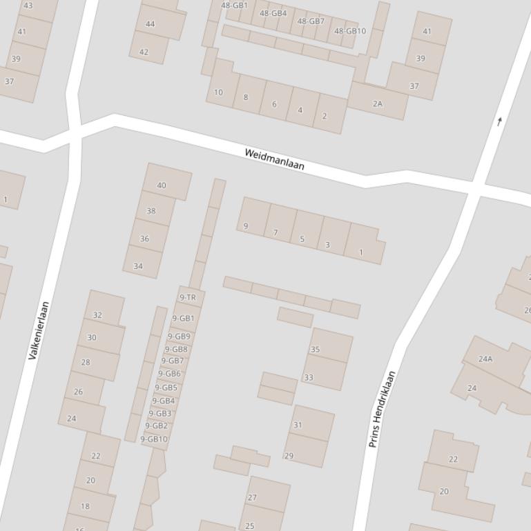 Kaart van de Weidmanlaan.