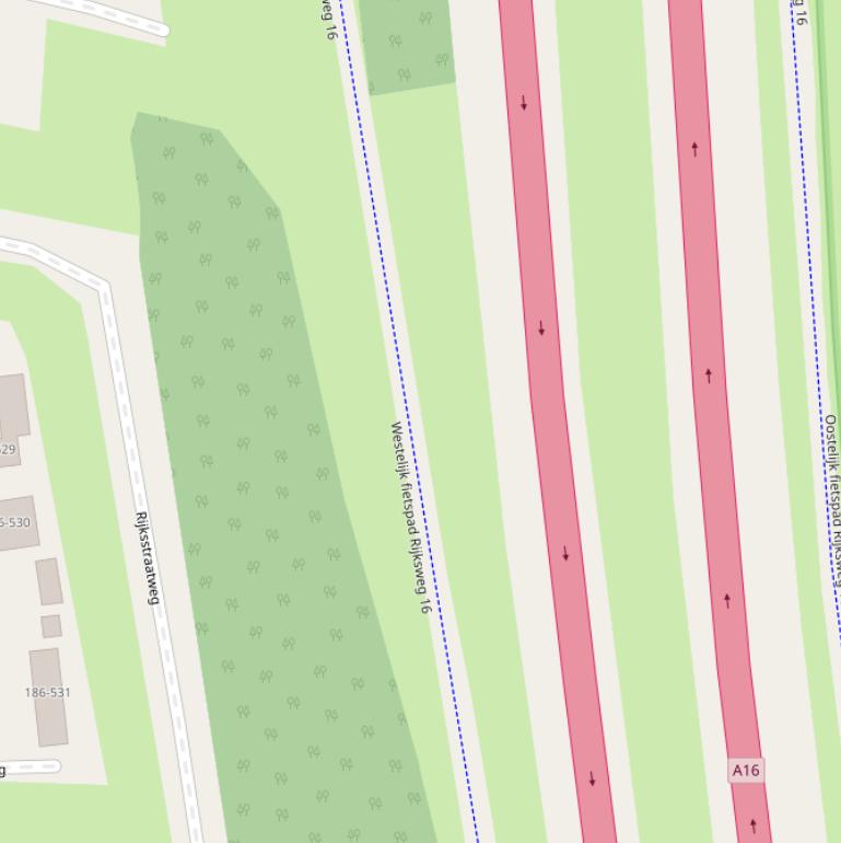 Kaart van  Westelijk Fietspad R.W. 16.