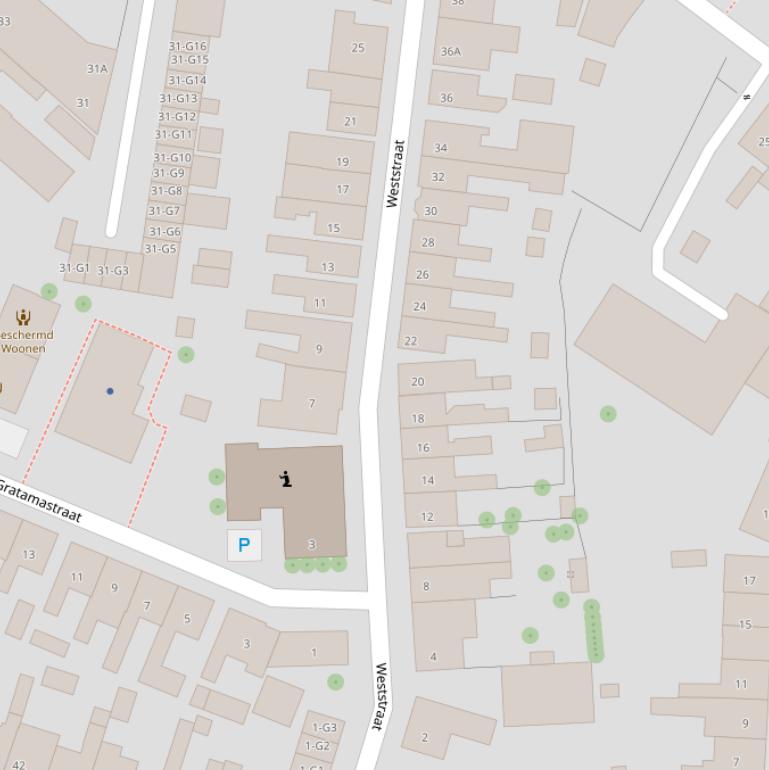 Kaart van de Weststraat.