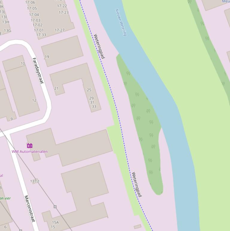 Kaart van het Weteringpad.