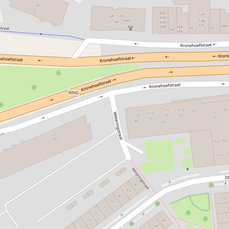 Kaart van de Weteringstraat.