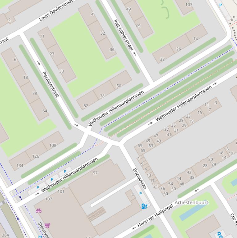 Kaart van het Wethouder Hillenaarplantsoen.