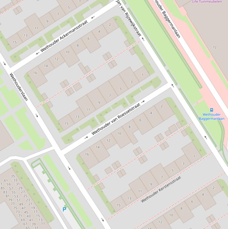 Kaart van de Wethouder van Roesselstraat.