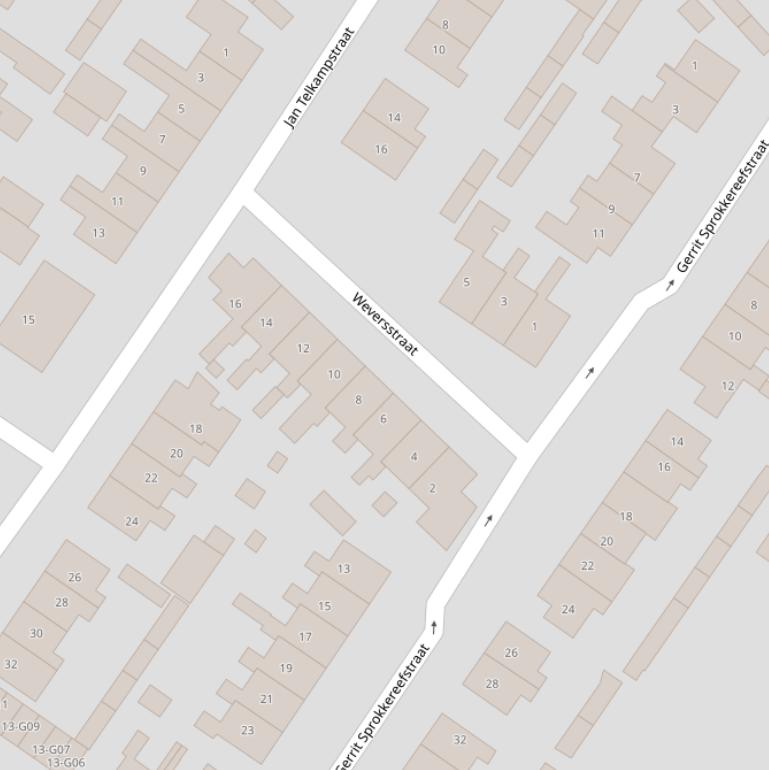 Kaart van de Weversstraat.