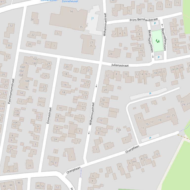 Kaart van de Wilhelminastraat.