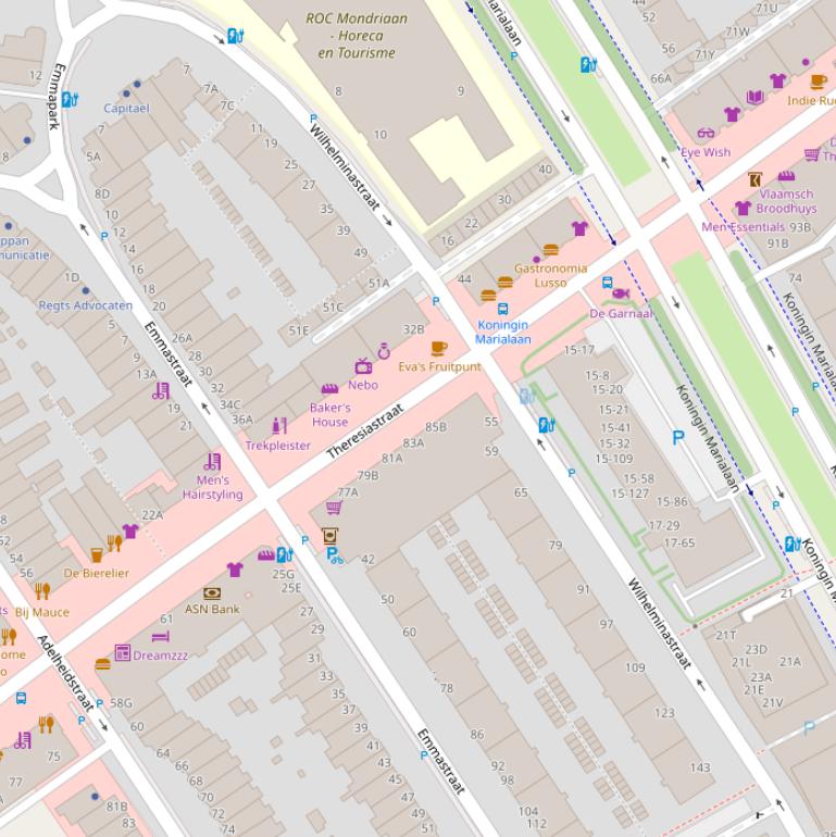 Kaart van de Wilhelminastraat.