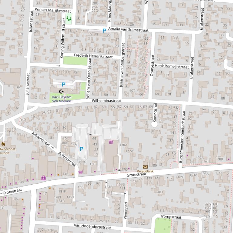 Kaart van de Wilhelminastraat.