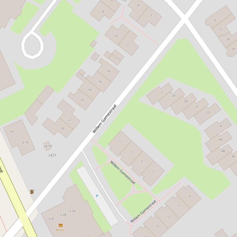 Kaart van de Willem Gamestraat.