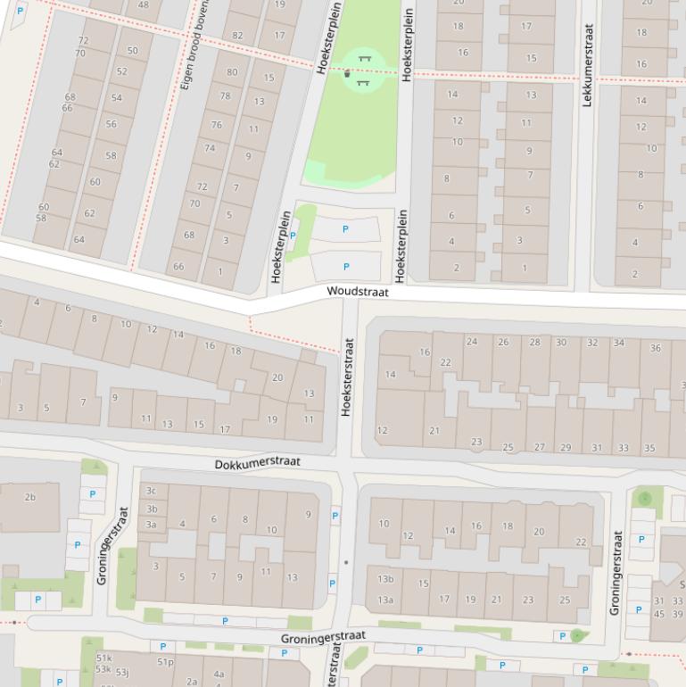 Kaart van de Woudstraat.