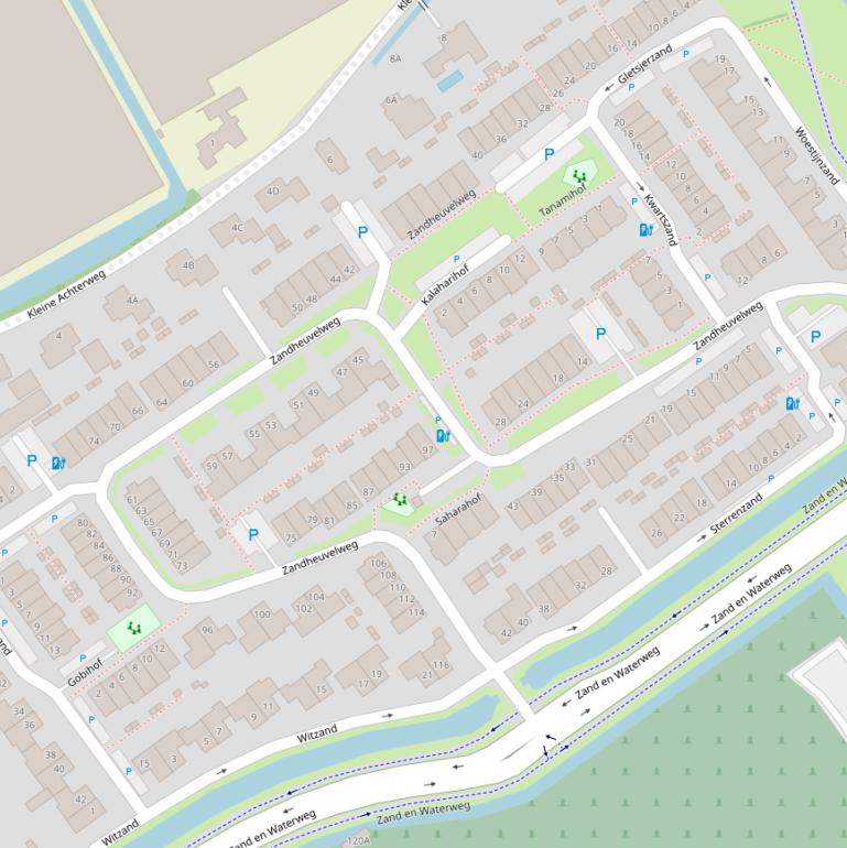 Kaart van de Zandheuvelweg.