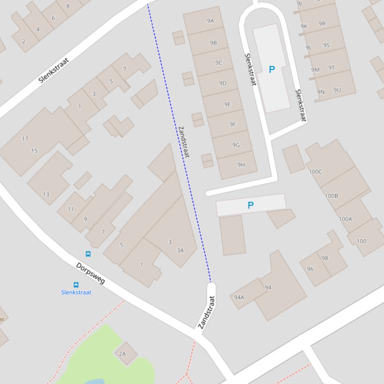 Kaart van de Zandstraat.