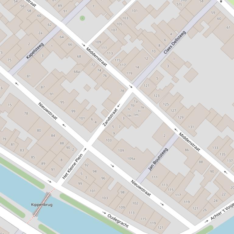 Kaart van de Zandstraat.