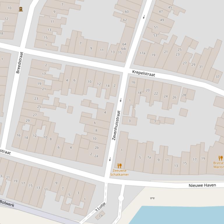 Kaart van de Zevenhuisstraat.