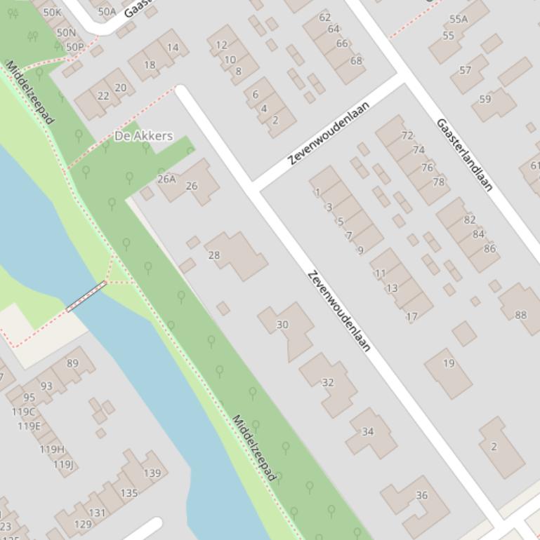 Kaart van de Zevenwoudenlaan.