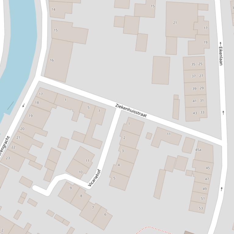 Kaart van de Ziekenhuisstraat.