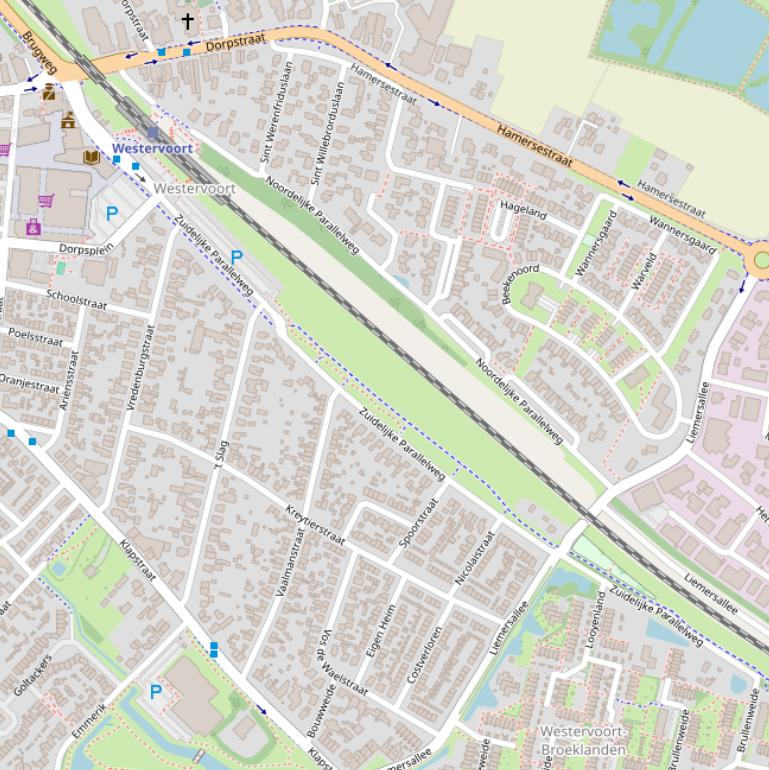 Kaart van de Zuidelijke Parallelweg.