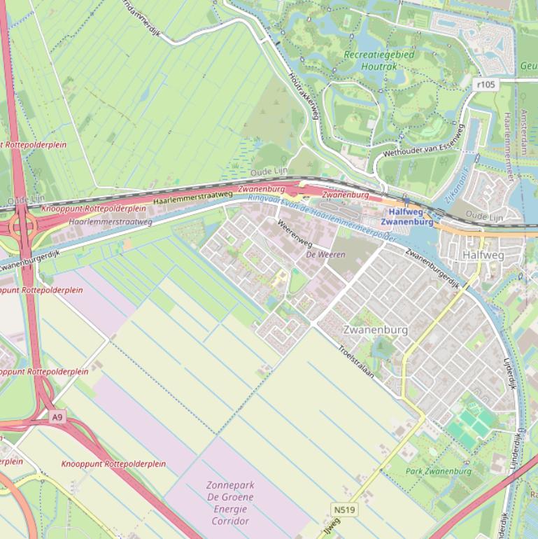 Kaart van de Zwanenburgerdijk.